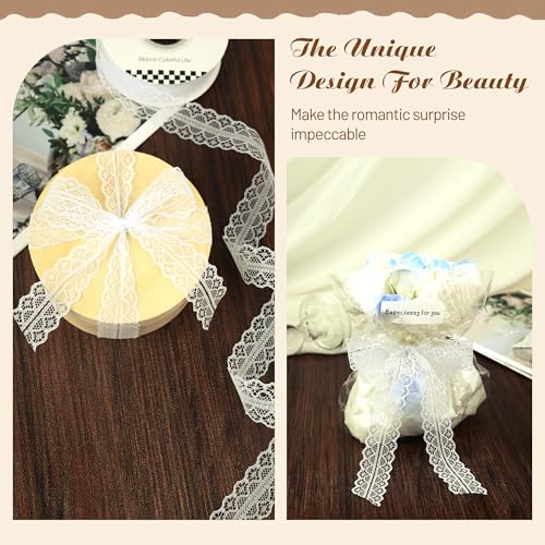 Lace Ribbon Ivory Vintage Crochet Trim for Sewing, Gift Wrapping, Wedding Decor, Dress Embellishment, Flower Arrangements, DIY Crafts and Party Decorations, 25 Yards 1 Inch - color: Ivory