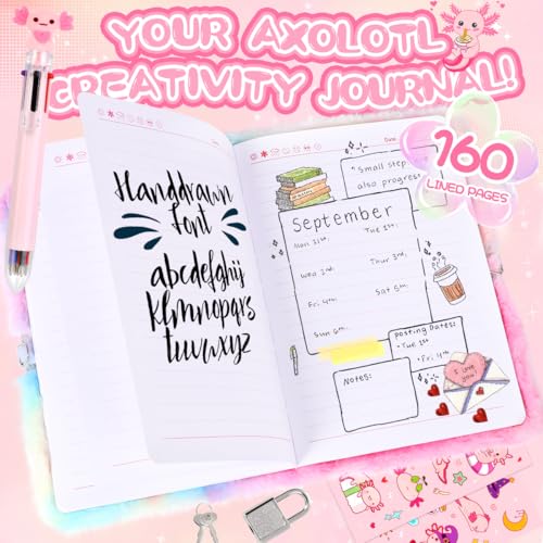 Axolotl Diary with Lock, Plush Journal for Girls Ages 6-8 - style: Axolotl NEW