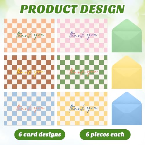 Eaasty 36 Pcs Summer Thank You Cards with Envelopes,Checkerboard - style: Checkerboard