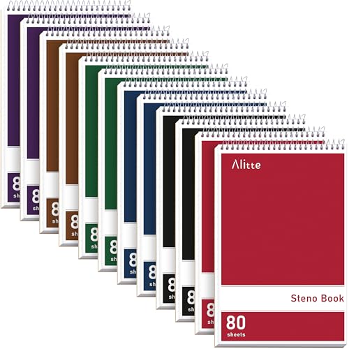 Alitte Steno Pads Spiral 6x9-12 Pack Assorted Bright Colors - Perfect for Work, School, and Home Use, Easy Tear-Off Pages, Gregg ruled, White Paper - No Ink Bleeds - 80 Sheets - color: Bright Colors, size: 12 Pack