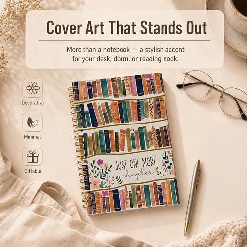 Book Lover Gifts Spiral Notebook, Reading Journal for Book Lovers Women Bookworm Librarian, Just One More Chapter Bookish Hardcover Lined Notebook Journal, 5.5x8.3 Inch - color: pattern-5