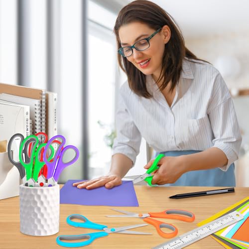 6 Packs Scissors Bulk, 8 Inch Scissors All Purpose Sharp Sewing Fabric Shears for Office Home School Supplies, Middle/High School Student Teacher Classroom Craft Scissor, Comfort Right/Left Handles