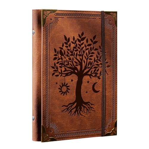 Ovesmusl PU Leather A5 Binder 6 Ring Refillable Journal Cover No Refill - color: Brown Tree, size: A5 Binder Cover