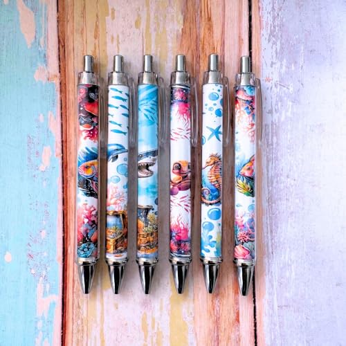 YJ PREMIUMS In the Ocean 6PC Pens- Bulk Fun Oceans Baby Shark Dolphin Fish Decorative Ink Retractable Black Cute Party Favors Beach Themed Office Gifts Fishing Sea Animal Cruise Favor Bags - style: Sea Animals