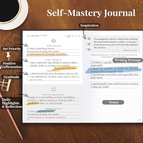 5 MINUTES A DAY Self-Care Journal, Wellness & Daily Reflection Notebook – Mental Health & Anxiety Journal for Women & Men – Self Care Planner, ADHD Planner with Mood Tracker – A5 Size (Black) - color: Black