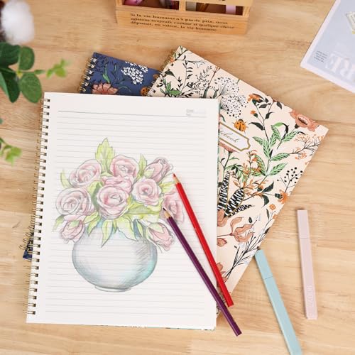 LABUK 3 Pack Spiral Notebook Journal for Women College Ruled Notebook 120 Pages A4 Aesthetic Journaling Notebooks for Work School Office Home, 8.5 x 11 Inches Notebooks for Valentine Gifts - color: Flower A