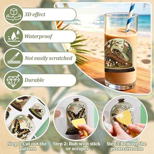 WANDIC 3 Sheets UV DTF Cup Warp Rub on Transfer Stickers, Creature in Glass Bottle Waterproof Scrapbook Decals for Craft Furniture, 15 * 30cm - color: Biological Glass Bottle