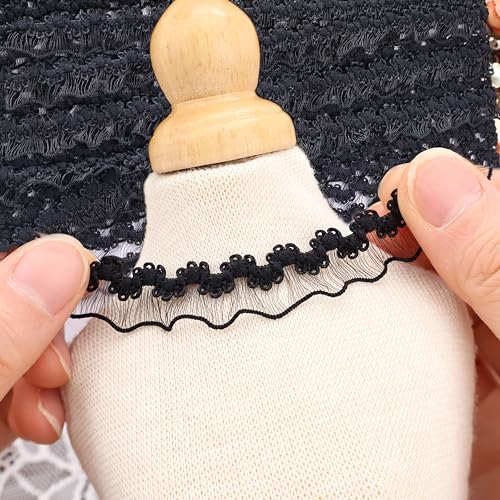 IDONGCAI 10 Yards Elastic Lace Trim, 0.4 Inch Stretch Ruffle Ribbon for Sewing & DIY Crafts, 5 Assorted Colors (White, Cream, Pink, Red, Black)