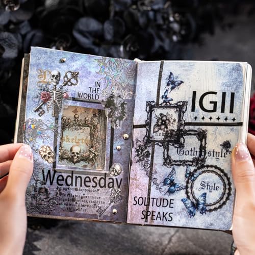 Night Poem Gothic PET Tape Set, 4 Rolls Pre-Cut Translucent Frame and Element Designs with 1 Clip - Dark Collage Supplies for Scrapbook Junk Journal Planner and Crafts - color: Dark Melody