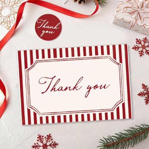 Whaline 24Pcs Red Striped Thank You Cards Christmas Blank Note Cards with Envelopes Stickers Minimalist Stripe Greeting Card for Wedding Birthday Winter New Year, 4 x 6 Inch - color: Christmas Red