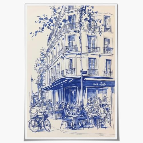 Fashion French Cafe Watercolor Paris Cityscape Canvas Wall Art Trendy Blue Modern Paris Street Scene Aesthetic Poster Prints For Bedroom Living Room Home Apartment Unframed24x36inch - color: style-2-Unframed, size: 36L" x 24W"