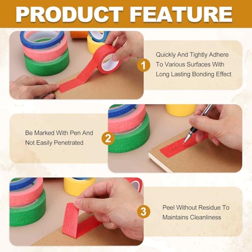 HARFINGTON 5pcs 1" x 11 Yard Colorful Masking Tape Universal Crepe Paper Colorful Masking Painter Tape for Art Drawing DIY Handcraft Sealing, Blue Dark Green Red Yellow Orange - color: Blue Dark Green Red Yellow Orange, size: 1" x 11 Yard