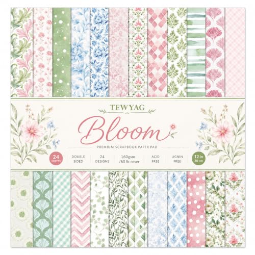 12x12 Scrapbook Paper & Scrapbooking Supplies, Bloom Double-Sided Patterned Cardstock Pad, Decorative Craft Sheets for Junk Journal & Photo Album, 24 Sheets - color: Bloom