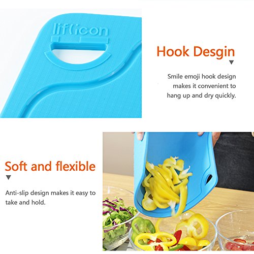 Liflicon Thick Cutting Boards for Kitchen Silicone Chopping Board Set of 2 Mid 12.6'' x 9.1”,Mini 9.1”x7.1” Non-slip Deep Drip Juice Groove Easy Grip Handle,Dishwasher Safe-Blue - color: Blue, size: 9.1"L x 7.1"W & 12.6"L x 9.1"W