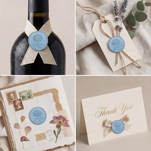 UNIQOOO Wax Seal Stickers - 3D Hydrangea Floral Wedding Invitation Envelope Seal Stickers, 50 Pcs Self- Adhesive Botanical Stickers, Perfect for Invitation, Christmas, Gift Wrapping (Dusty Blue) - color: Dusty Blue