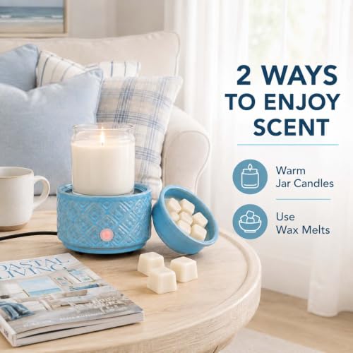 mocosa Ceramic Wax Melt Warmer for Scented Wax Melts 3-in-1 Electric | Fragrance Burner，for Home Office Bedroom，Birthday Gifts for Women，Mother's Day(Blue) - style: Blue Checkered