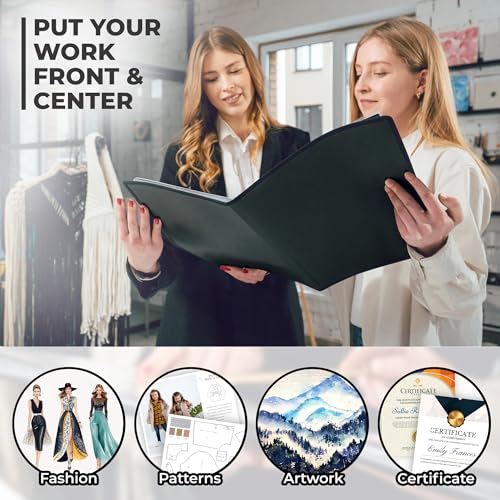 Dunwell 9x12 Art Portfolio Binder, 24 Pockets, Displays 48 Pages - color: Black, size: 9x12" w/ BLK Paper