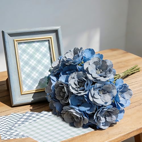 24 Sheets Dusty Blue Plaid Scrapbook Paper, Double Side Dusty Blue Lattice Decorative Craft Paper Folded Flat for Spring Easter Birthday Card Making Baby Showers Photo Album Decor, 12'' x 12''