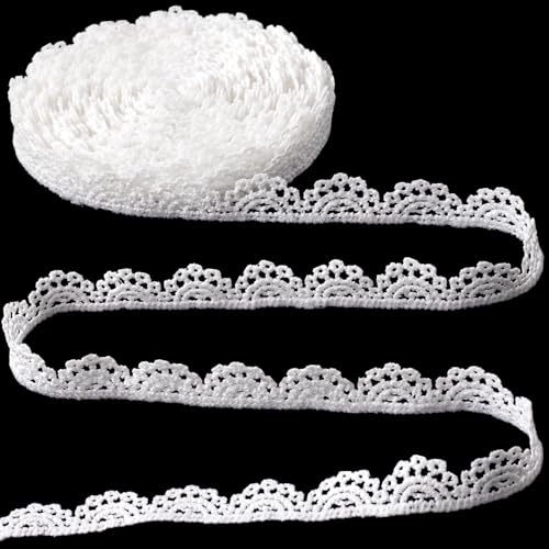4 Yards White Lace Trim, Scalloped Edge Crocheted Lace Ribbons - color: White (5 yards x 0.59" W)
