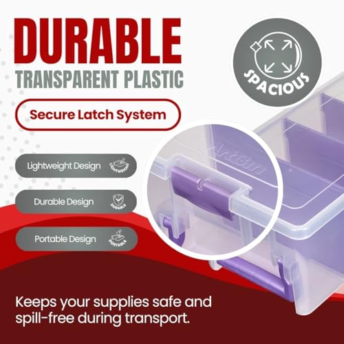 ArtBin Semi Satchel Portable Craft Organizer with 3 Dividers - Clear Plastic Storage Case for Art & Craft Supplies (Pack of 4) - color: Purple, size: Pack of 4