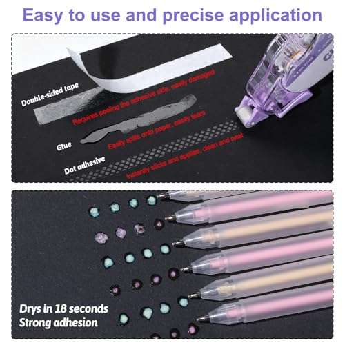 Scrapbook Tape Set, 8 Pack Double Sided Tape Roller with 4 Pack Quick Drying Color Spot Glue Pen Adhesive Glue Runner for Scrapbooking Journal Supplies, Glue Roller for School Office Teacher (12)