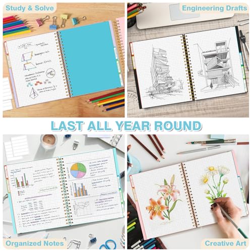 Graph Paper Notebook 8.5" X 11": 5 Subject Graphing Notebook with Dividers - color: Blue