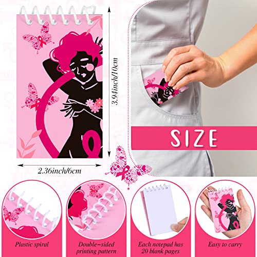 Zubebe 120 Pack Breast Cancer Mini Notepads Pink Ribbon Pocket 2.4x3.9 in