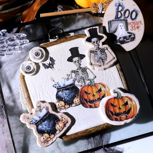 CATaireen Rub on Transfers for Crafts Vintage Scrapbooking Stickers Small Decals Adults Journaling DIY Supplies Use for Fabric Paper Wood Stone Canvas Acrylic Cloth (Halloween) - style: Halloween