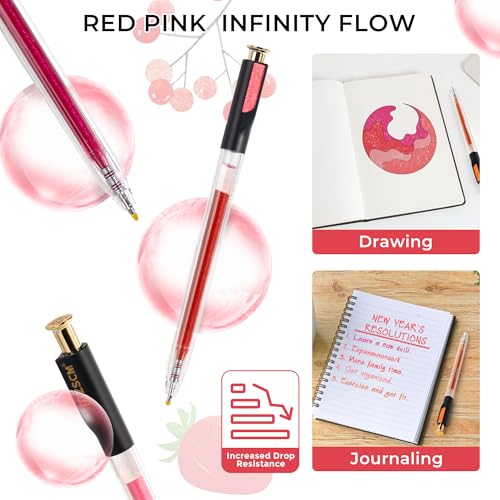 Red Pink Retractable Glitter Gel Pens, 12 PCS Large Capacity Metallic Pen | 1 mm Fine Point Smooth Writing Color Gel Pens for Adult Coloring Book Note Taking Aesthetic Art Supplies - color: 12 Red Pink