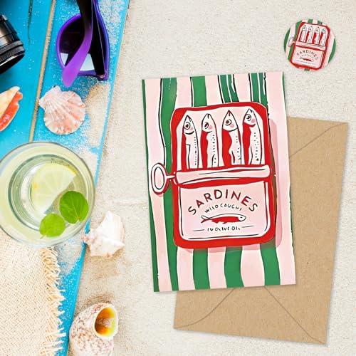 FYSUIMU 36 Pcs Fruit Seafood Greeting Cards Summer Crayfish Lemon Sardine Stripe Blank Note Cards with Envelope Stickers for Market Birthday All Occasions Party Invitations, 4 x 6 Inch - style: Summer