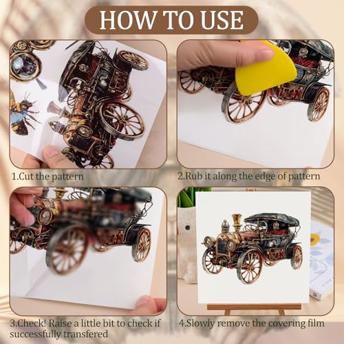 WANDIC 3 Sheets Rub On Transfer Stickers Retro Steam Punk Style Waterproof Decals Furniture Craft Decorative for DIY Scrapbooking Photo Albums,15 * 30cm