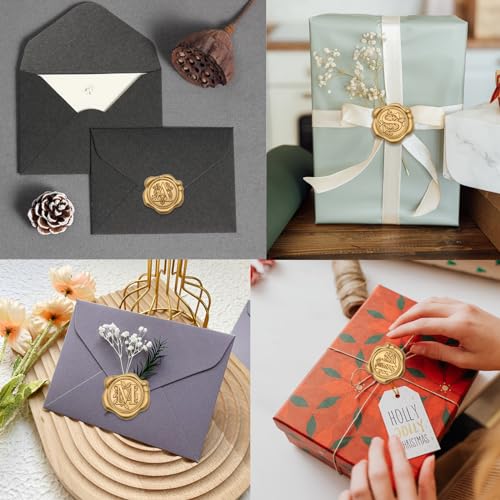 50pcs Antique Gold Wax Seal Stickers, Initial Alphabet G Envelope Seal, Self-Adhesive Letter Pre-made From Real Sealing Wax for Wedding Invitation, Gift Wrapping (G)