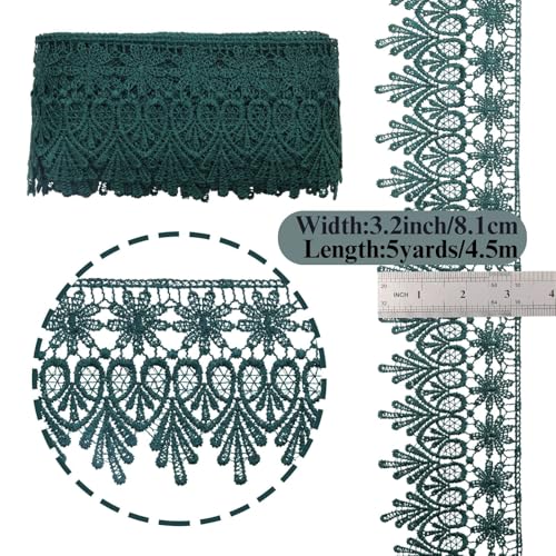 GXTIZAS Green Lace Ribbon 3.2Inch Wide Lace Trim for Sewing | scalloped embroidery for vintage weddings, costumes, pillows, curtains, gift décor and romantic DIY creations Crafts - color: Green