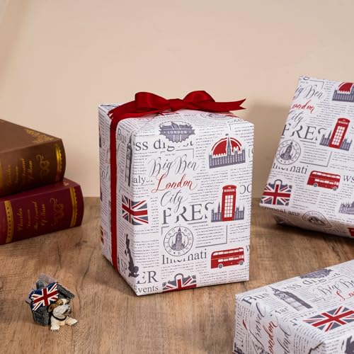WRAPAHOLIC Kraft British London Wrapping Paper Roll - Mini Roll - 17 Inch x 16.5 Feet - UK Vintage Newspaper Wrapping Paper for Birthday, Wedding, Anniversary, Bridal Shower - color: Kraft Newspaper - UK