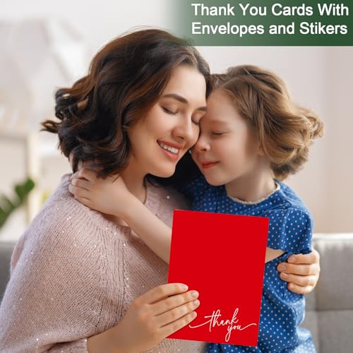 Gueevin 200 Pcs Thank You Cards with Envelopes Stickers, 3.5x5", Red, Green - color: Wine Red, Dark Green