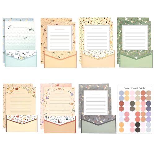 64 Pcs Stationery Paper Envelopes Set | Includes 42 Writing Paper & 21 Envelopes & 48 Stickers, Floral Letter Writing and Stationery Paper Envelopes(7Style) - color: Cute
