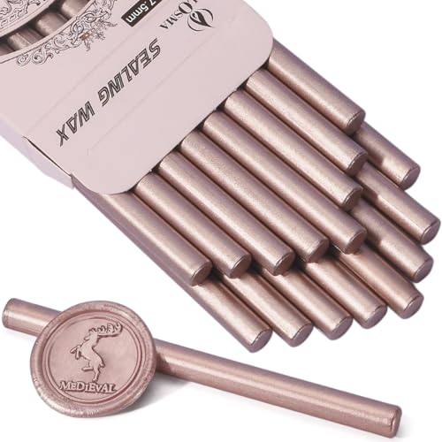 16 PCS Champagne Mini Wax Seal Sticks for Glue Gun, 0.7-inch Diameter | Making wax seals for wedding invitation, thanks cards and envelopes, christmas gift wrapping, place card - color: Champagne, size: Small