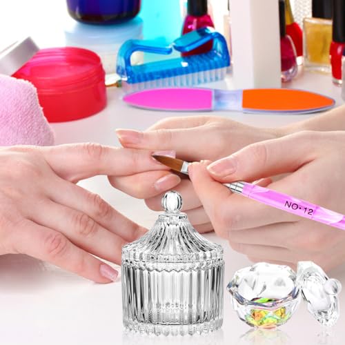 Nail Brush Dappen Dish Set: 6PCS Nail Art Pen and 2PCS Crystal Dappen Dish - color: 8 PCS-Pink