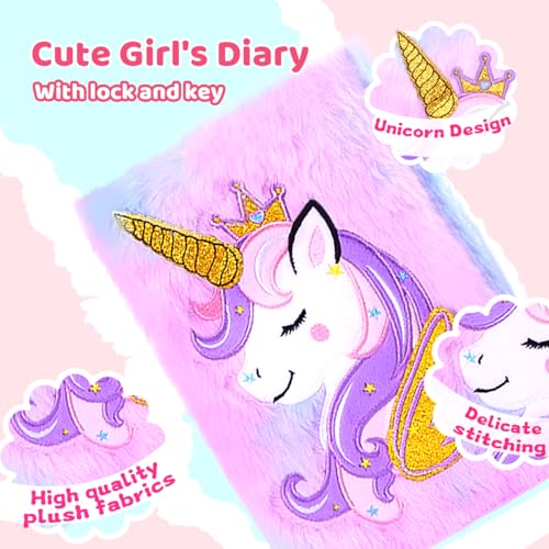 Unicorn Diary with Lock, Secret Journal for Girls Ages 6-8 - style: Unicorn