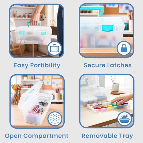 ArtBin Essentials Lift-Out Tray Craft Box with Handle, Clear/Aqua - color: Aqua Mist Latches, size: 13 x 6 x 5.625 inches