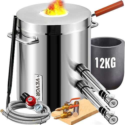 VEVOR 12KG Propane Melting Furnace Kit Large Capacity Foundry Home, Blacksmithing Forge with Crucible & Tongs Kiln, Stainless Steel Smelter, for Metal Scrap Recycle, Gold Copper Silver Casting - size: 12KG