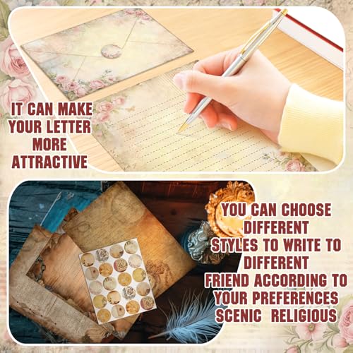 TaoBary 160 Pcs Lace Edged Scrapbook Stationery Paper and Envelopes Set | 5.5 x 8.25 '' Letter Writing Kit, 50 Double Sided Stationery Writing Papers 50 Matching Envelopes 60 Round Dot Sticker - size: 5.5 x 8.25 Inch, style: Lace Edged Scrapbook