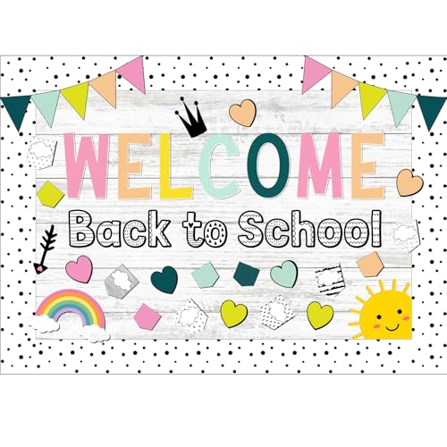 Mooliwe 94 Pcs Welcome Back to School Bulletin Board Set Rainbow Heart Sun Paper Cutouts for First Day of School Classroom Wall Door Decoration(Pastel Polka Dots) - style: Pastel Polka Dots