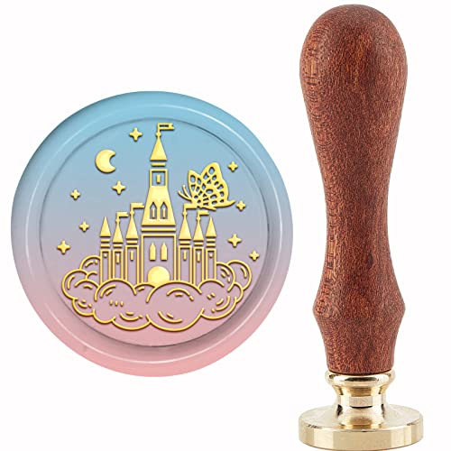 CRASPIRE Castle Wax Seal Stamp Butterfly Sealing Wax Stamps Moon Star 30mm Vintage Removable Brass Stamp Head with Wood Handle for Wedding Invitations Halloween Christmas Thanksgiving Gift Packing - style: Castle，Butterfly，Moon And Star