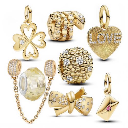 10 Pack Silver Bead Charms for Bracelets and Necklaces Pendant Dangle Beads Jewelry Gifts for Women Charm Set - color: Gold Love