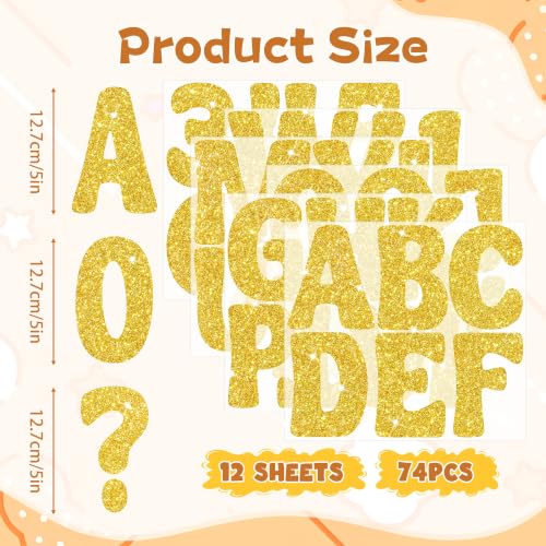 Bulletin Board Letters 74 PCS Glitter Gold Letter Stickers Large 5 Inch - color: Gold, size: 5 Inch