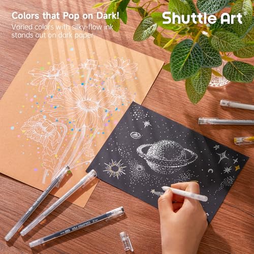 Shuttle Art Colored Pens, 22 Black White Gray & Metallic Tone Colors Cute Journal Pens 0.6mm Fine Point Colored Gel Pens for Black Paper Writing Drawing Journaling Note Taking School Office Home - color: 22 Black White Gray & Metallic Tone