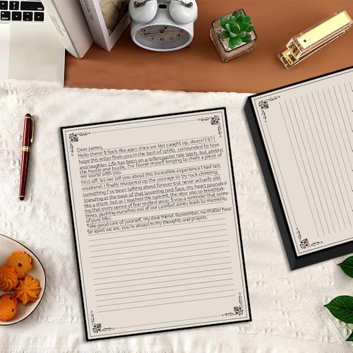 (3-Pack) Vintage Lined Paper - 150 Sheets Stationary Paper for Writing Letters, 100gsm, Stationery for Writing Letters, Invitations, Stationery Writing Papers, 8.5'' x 11'' - color: Black, size: 3-Pack