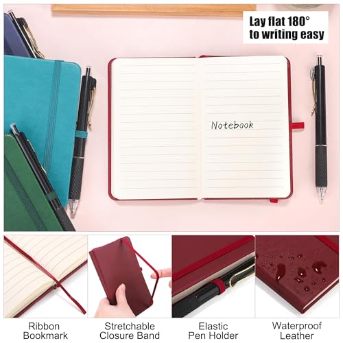 Aodaer 50 Sets Pocket Notebook Journal with Pens, 160 Pages, 3.5 x 5.5 Inch Mini Lined Journal Notebook A6 Leather Hardcover College Ruled Notepad with Pen Holder for School Office, Deep Multicolor - color: Deep Multicolor