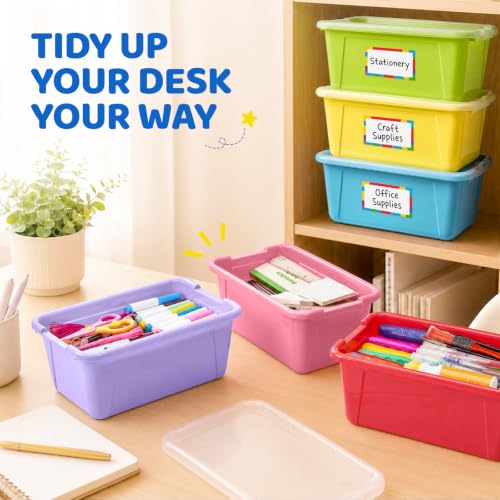 GAMENOTE 6 Quart Storage Bins with Lids, Macaron 6 Pack, Stackable Boxes - color: Macaron